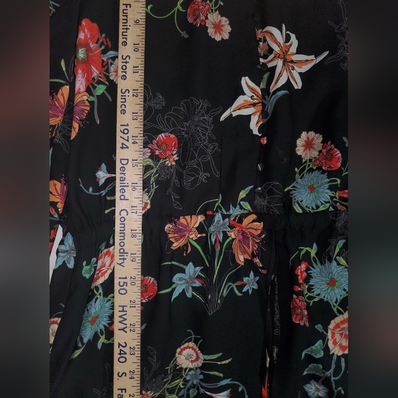 : fleur bleve black floral design button front Drawstring tunic dress top sz 8 - Picture 11 of 16